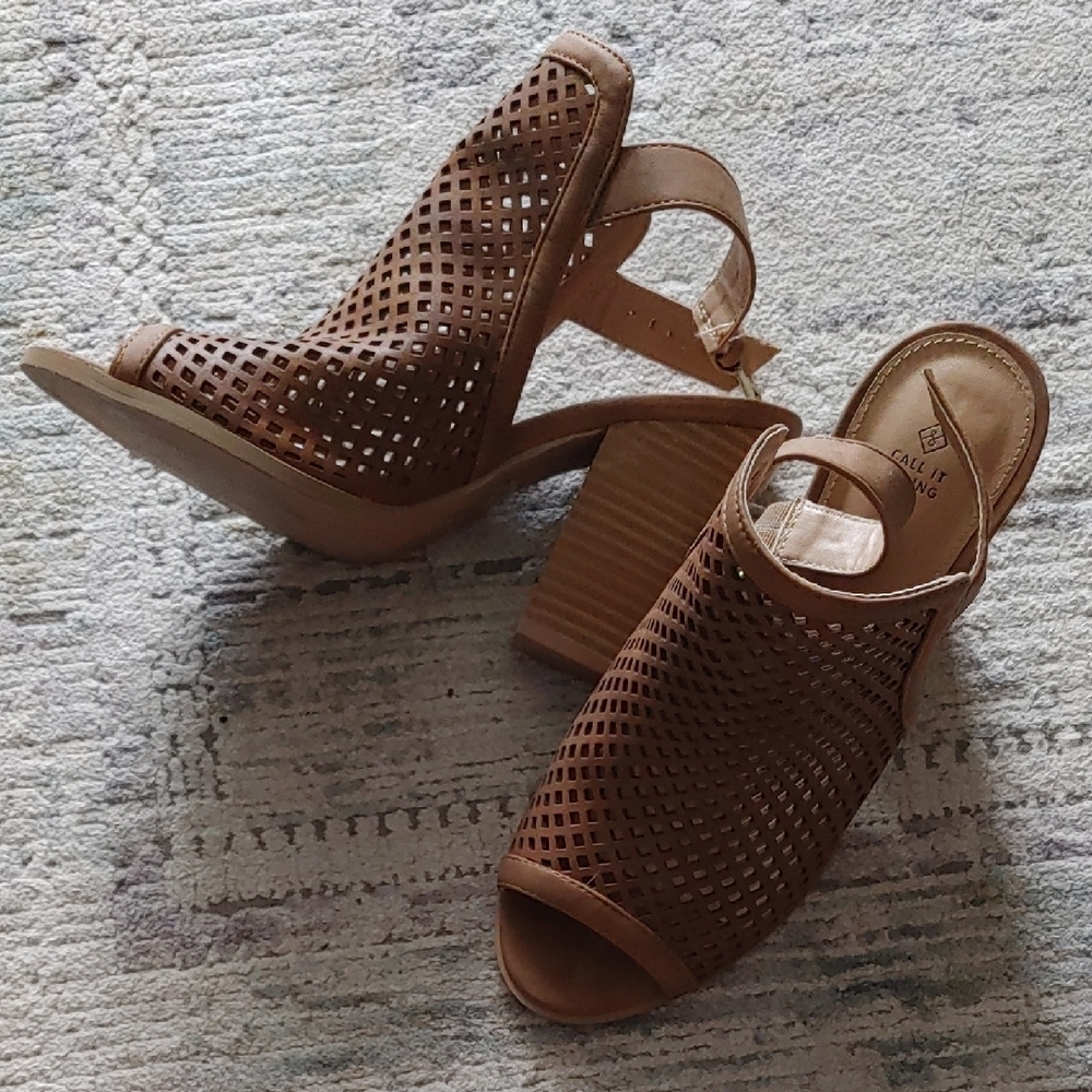 🌞Call It Spring Brown Woven Peep-Toe Heels